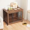 38.6" Dog Crate Furniture With Lockable Wheels Heavy Duty Wooden Dog Kennel With 2 Doors Steel Metal Pet Cage End Table Brown Indoor Dog House For Med