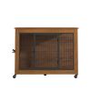 38.6" Dog Crate Furniture With Lockable Wheels Heavy Duty Wooden Dog Kennel With 2 Doors Steel Metal Pet Cage End Table Brown Indoor Dog House For Med