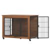38.6" Dog Crate Furniture With Lockable Wheels Heavy Duty Wooden Dog Kennel With 2 Doors Steel Metal Pet Cage End Table Brown Indoor Dog House For Med