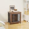 27.2" Dog Crate Furniture With Lockable Wheels Heavy Duty Wooden Dog Kennel With 2 Doors Steel Metal Pet Cage End Table Brown Indoor Dog House For Sma