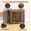 32.5" Dog Crate Furniture With Lockable Wheels Heavy Duty Wooden Dog Kennel With 2 Doors Steel Metal Pet Cage End Table Brown Indoor Dog House For Sma