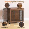 27.2" Dog Crate Furniture With Lockable Wheels Heavy Duty Wooden Dog Kennel With 2 Doors Steel Metal Pet Cage End Table Brown Indoor Dog House For Sma