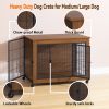38.6" Dog Crate Furniture With Lockable Wheels Heavy Duty Wooden Dog Kennel With 2 Doors Steel Metal Pet Cage End Table Brown Indoor Dog House For Med