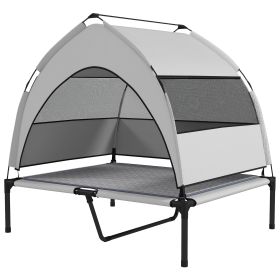 Elevated Dog Bed with Removable Canopy, Portable Outside Raised Pet Cot with Cooling Pad, Storage Bag, 36" x 29.5" x 35"