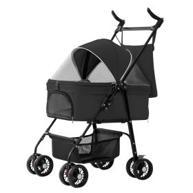 4 Wheels Pet Stroller Foldable Carrier Strolling Cart Travel Jogger Pet Stroller With Removable Liner Storage Basket For Dog Cat