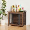 32.5" Dog Crate Furniture With Lockable Wheels Heavy Duty Wooden Dog Kennel With 2 Doors Steel Metal Pet Cage End Table Brown Indoor Dog House For Sma