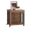 27.2" Dog Crate Furniture With Lockable Wheels Heavy Duty Wooden Dog Kennel With 2 Doors Steel Metal Pet Cage End Table Brown Indoor Dog House For Sma